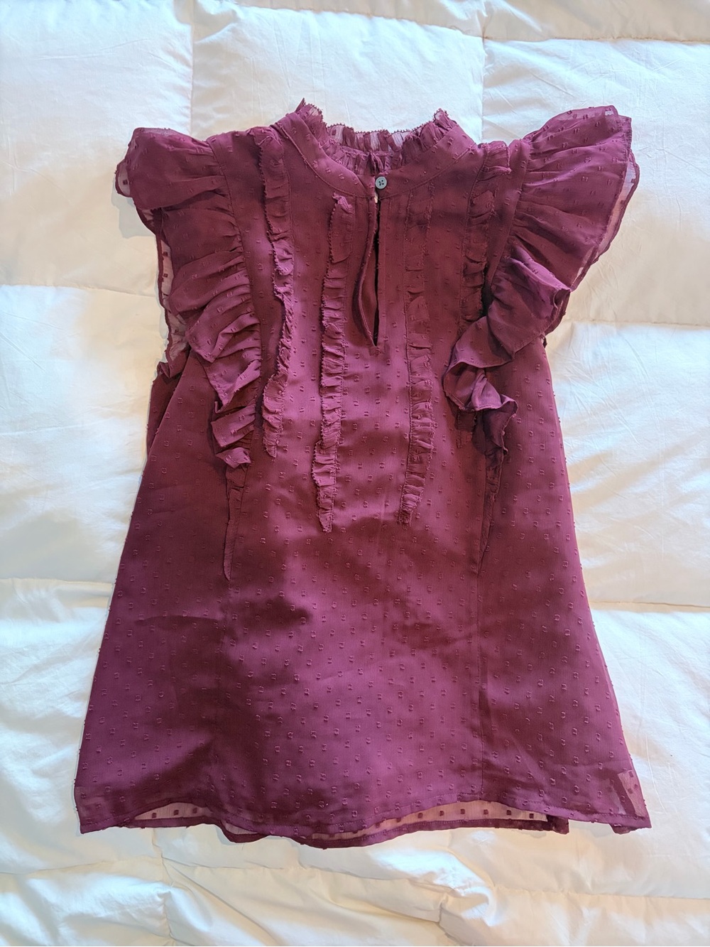 LOFT Plum Ruffle Swiss-Dot Blouse